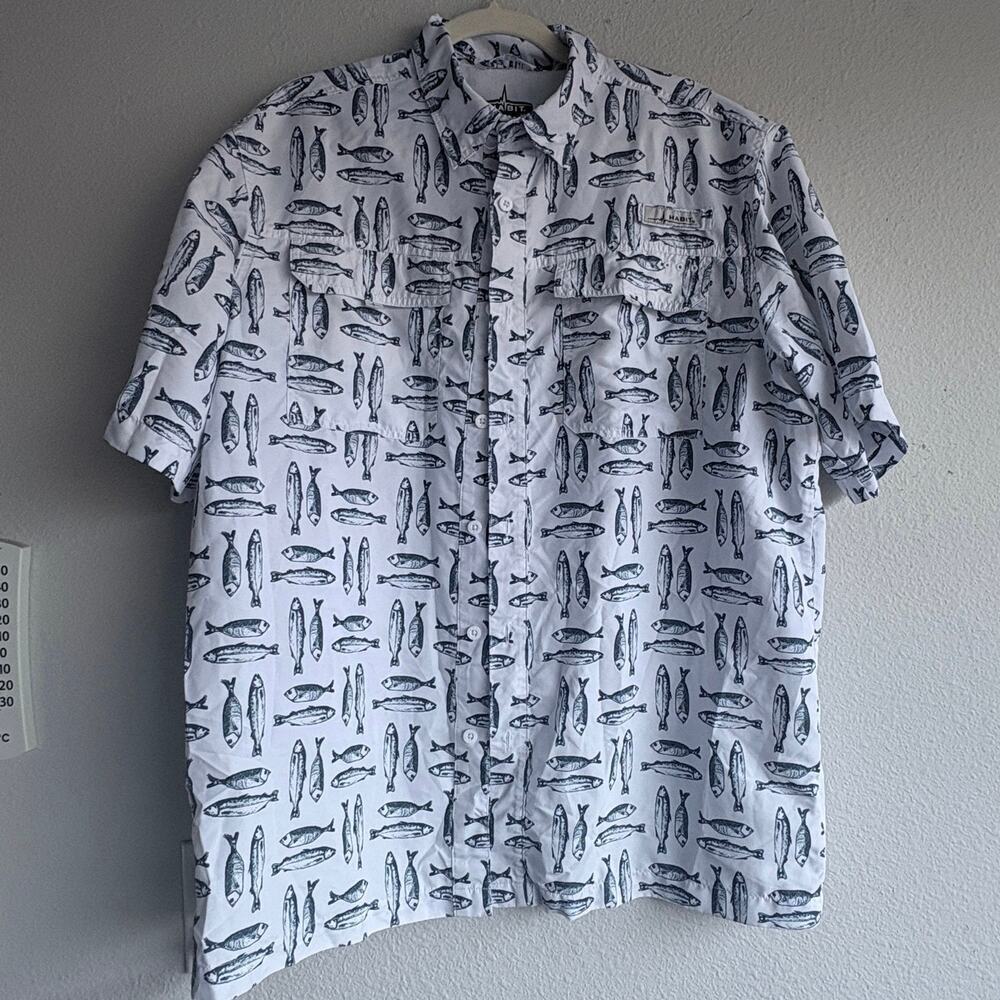 Habit Solar-Factor UPF 40+Print Fishing Shirt White/Blue Men’s L GORPCORE